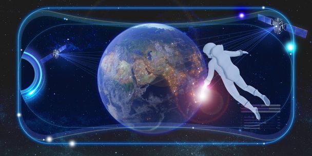 Metaverse vr gafas astronauta simulación espacio exterior y estrellas Astronomical Studies Interfaz digital Tecnología VR Ilustración 3D - Foto, imagen