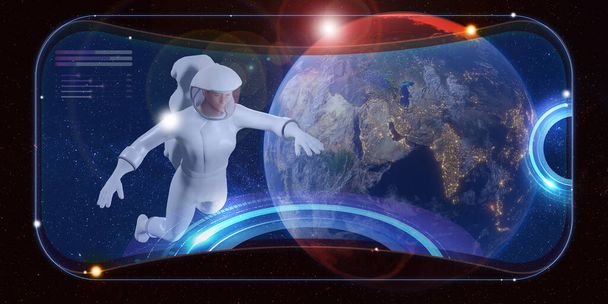 Metaverse vr gafas astronauta simulación espacio exterior y estrellas Astronomical Studies Interfaz digital Tecnología VR Ilustración 3D - Foto, imagen