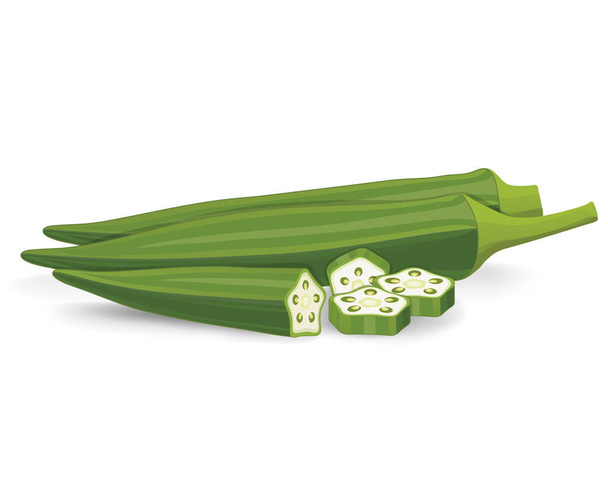 Illustration vectorielle de légumes LadyFinger Okra avec tranches et demi-morceaux d'okra - Vecteur, image