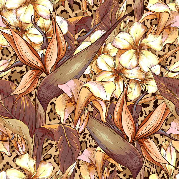 nahtloses Muster mit exotischen Blumen - Vektor, Bild
