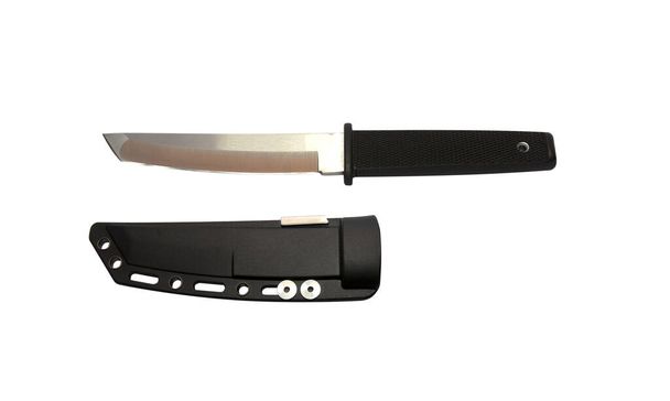 kés egy fekete fogantyú fekete hüvely fehér háttér - Fotó, kép