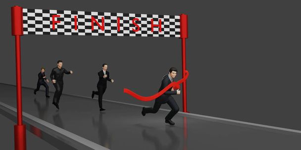 corrida empresário correndo para a linha de chegada empresário vitória primeiro prêmio realização 3d ilustração - Foto, Imagem