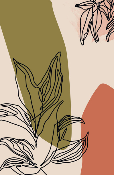 Безперервна лінія вільний малюнок квітів і листя на пастельному фоні
 - Фото, зображення