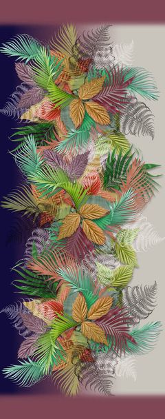 abstract spring flower and leafy colorful silk scarf design - Фото, зображення