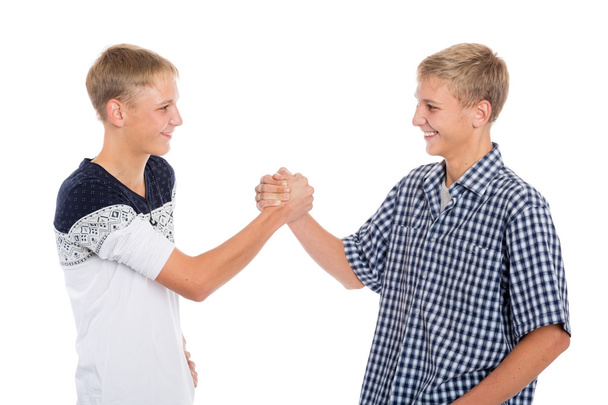 若い双子の兄弟が手を振る - 写真・画像