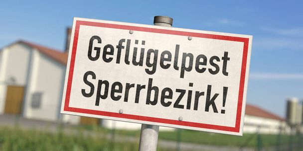Σήμα προειδοποίησης: "Geflgelpest Sperrbezirk" (στα γερμανικά), απαγορευμένη περιοχή της γρίπης των πτηνών - Φωτογραφία, εικόνα