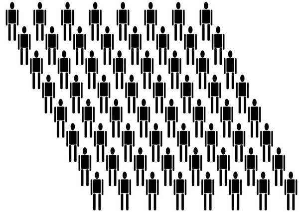 Siluetas negras de personas sobre fondo blanco. Grupo de ciudadanos alineados en filas - Vector, Imagen