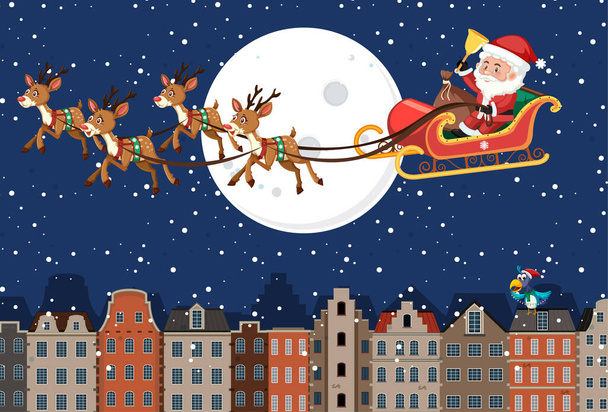 Święta Bożego Narodzenia z Mikołajem na sankach ilustracja - Wektor, obraz