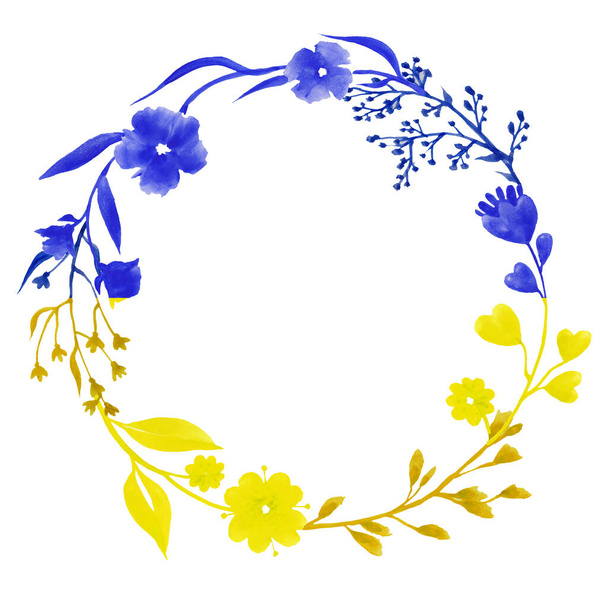 Yellow and blue flowers and leaves isolated on white background. Spring primula composition and creative layout. Design element. Easter holiday and springtime concept - 写真・画像