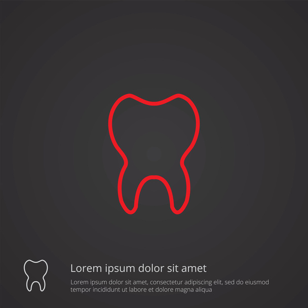 símbolo del contorno del diente, rojo sobre fondo oscuro, plantilla de logotipo
 - Vector, Imagen