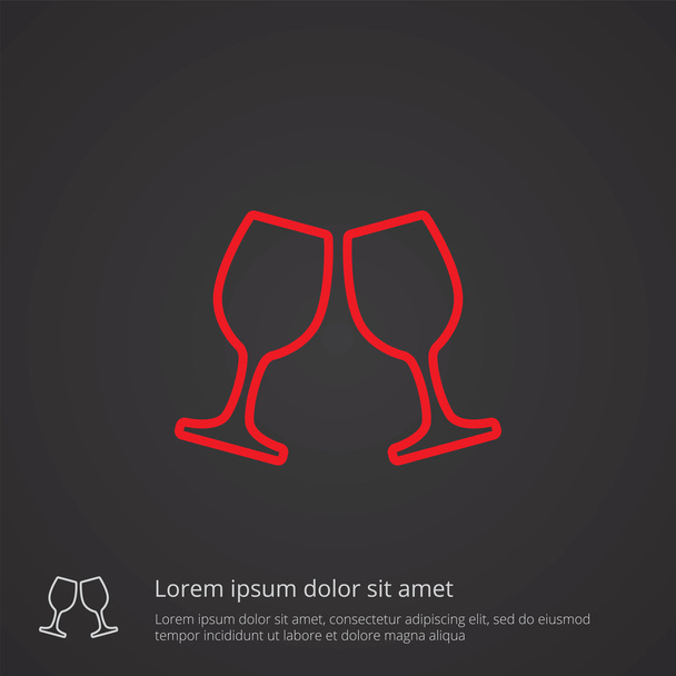 símbolo del contorno de las gafas de vino, rojo sobre fondo oscuro, plantilla de logotipo
 - Vector, Imagen