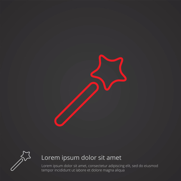 magic wand outline symbol, red on dark background, logo template - Vector, Image