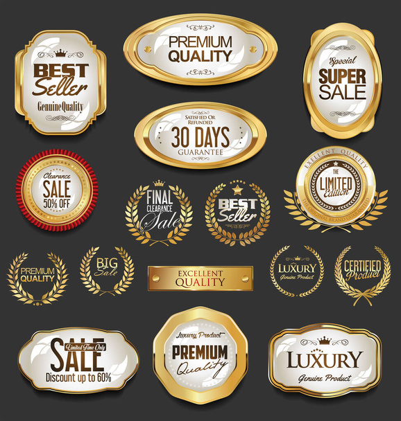 Luxury premium golden badges and labels - Vector, Image