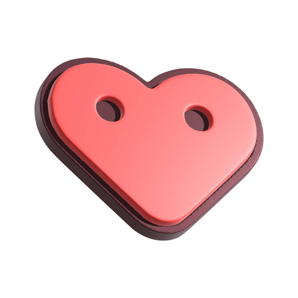 Emotionless heart smiley face 3d illustration. Cartoon heart character isolated on white background. - 写真・画像