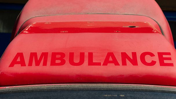 Faded Sign Ambulance at Old Vehicle Emergency Van - Photo, Image
