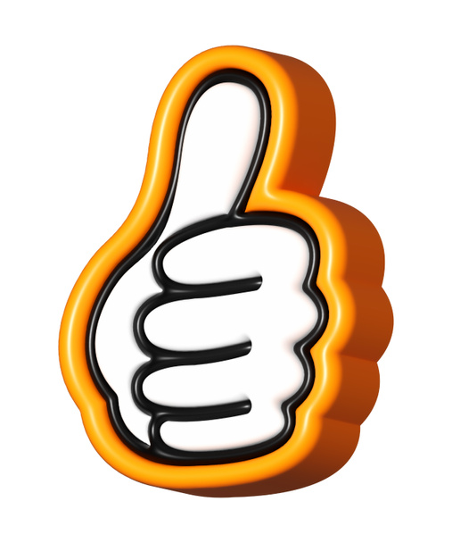 Hand Daumen hoch, orangefarbenes 3D, Wie Symbole, OK, Ja, Wie Emoji - Foto, Bild