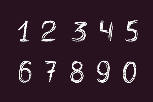Арабські цифри. Набір декоративних чисел, дитячий малюнок з білою крейдою на чорній дошці. Числові знаки. Лінійний малюнок. Візерунок ізольований. - Вектор, зображення