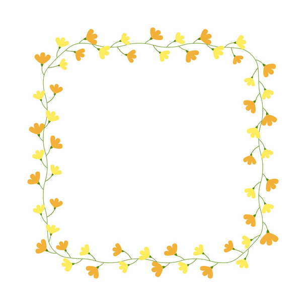 Square floral wreath frame. Flowers border. For greeting card, wedding , birthday card, invitation, Easter decor. Vector illustration. - Вектор,изображение