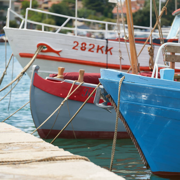 Fishing boats in the harbor of the town of Krk on the Adriatic Sea in Croatia                                - 写真・画像