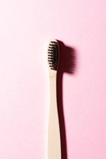 Eco wooden toothbrush. Copy space background. - Photo, Image