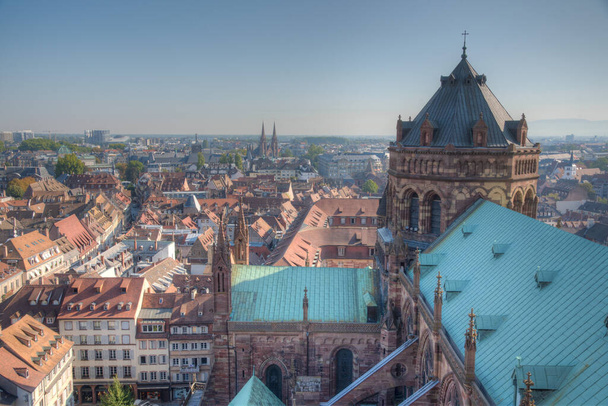 Aerial view of the cathedral and old town of Strasbourg, France - Φωτογραφία, εικόνα