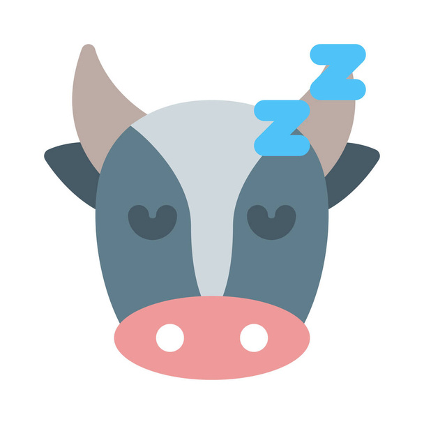 Vaca durmiente con cuernos largos emoticono representación pictórica - Vector, imagen