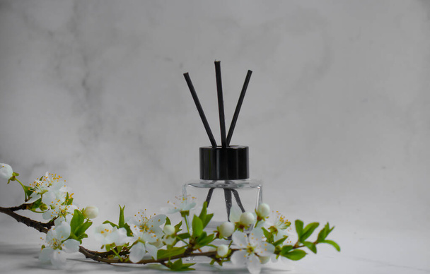 Parfüm für Hausblumen auf hellem Hintergrund - Foto, Bild