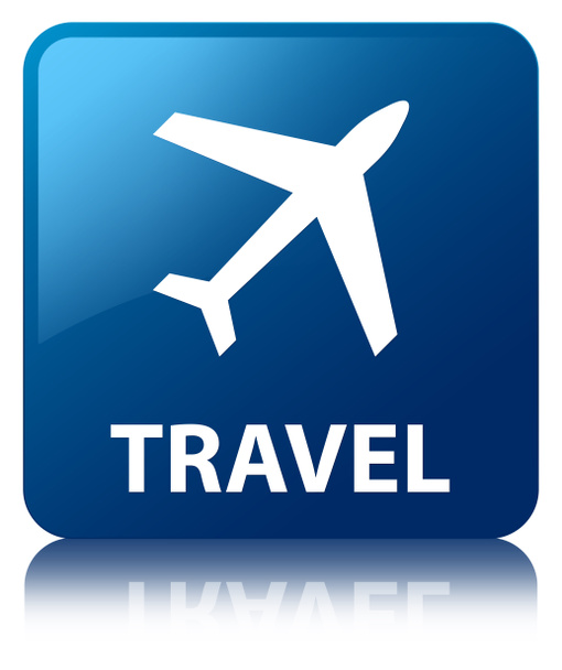 Travel glossy blue reflected square button - Photo, Image