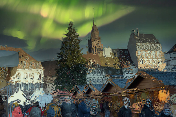 Luogo centrale con abete alto Albero di Natale annuale Mercatino di Natale in metaverso realtà concettuale immaginazione mondo virtuale e reale - Foto, immagini