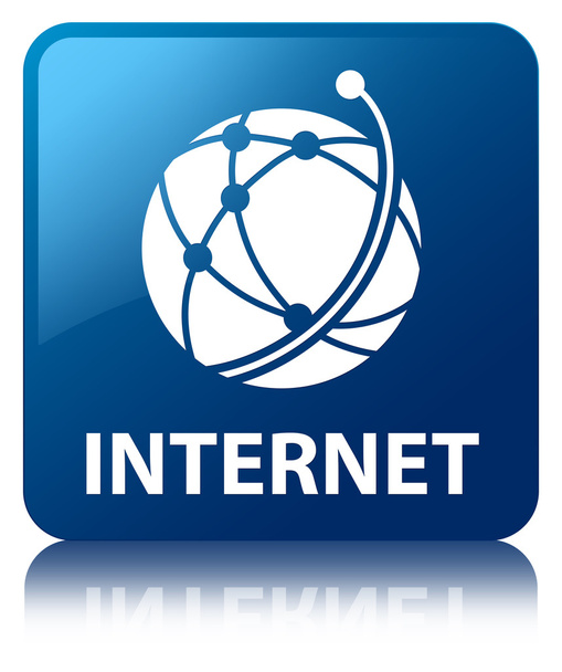 Internet (ícone de rede global) azul brilhante refletido bunda quadrada
 - Foto, Imagem
