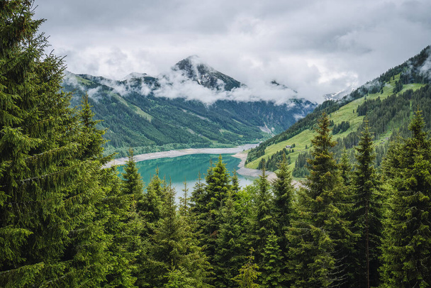Schlegeis Stausee lake view from mountain hiking path trail. Zillertal, Austria, Europe. - Φωτογραφία, εικόνα
