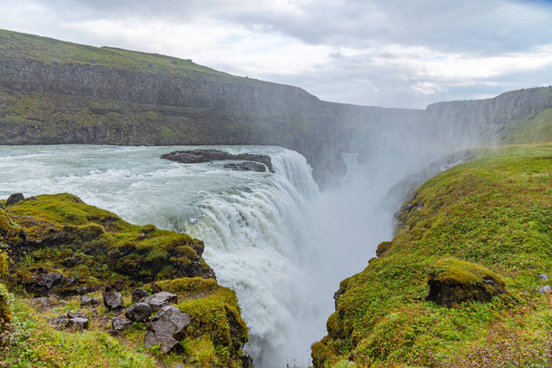 Gullfoss waterfall viewed during a cloudy day on Iceland - Фото, изображение