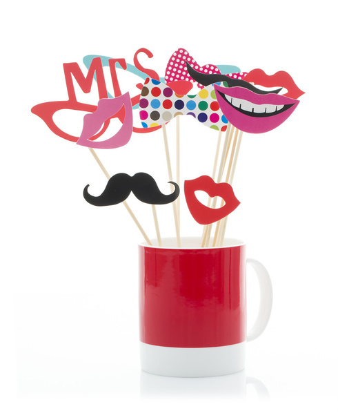 Photo Booth Props in a Red Mug - Photo, Image