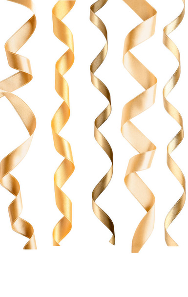 Set of beautiful golden ribbons isolated on white   - Фото, изображение