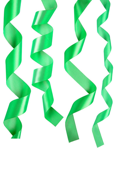 Set of beautiful green ribbons isolated on white   - Photo, Image