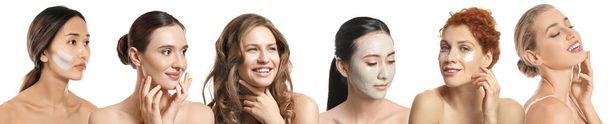 Σύνολο όμορφες γυναίκες σε λευκό φόντο. Έννοια φροντίδας δέρματος - Φωτογραφία, εικόνα