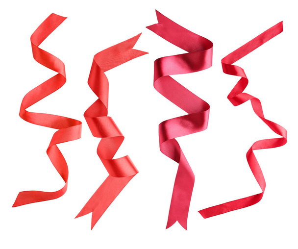 Set of beautiful red ribbons isolated on white   - Photo, Image