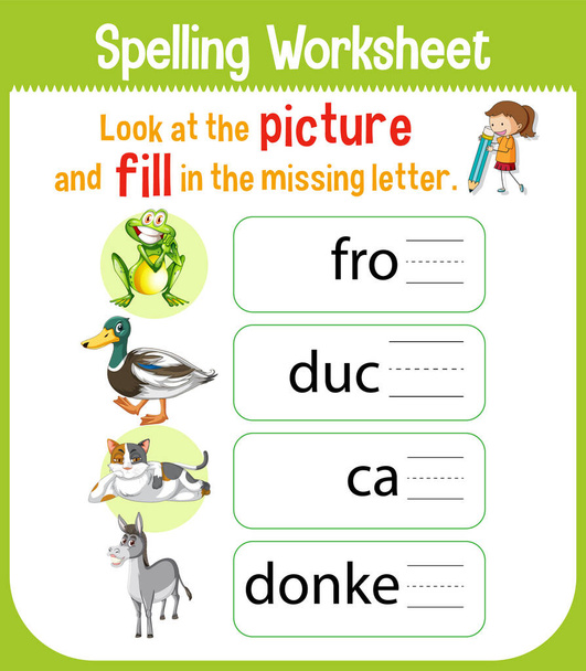 Worksheet design for spelling words illustration - Vector, Image