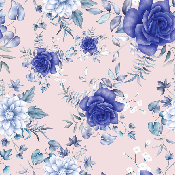 vintage seamless pattern watercolor floral and leaves - Vecteur, image
