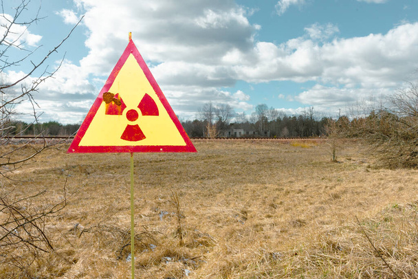 Radiation aware sign in Chornobyl Red Forest - Foto, Imagem