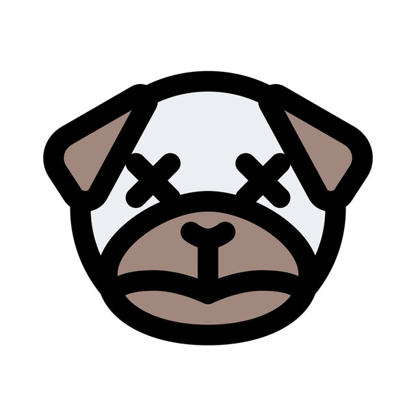 Ontspannen en neutrale pug hond gezichtsuitdrukking emoticori - Vector, afbeelding
