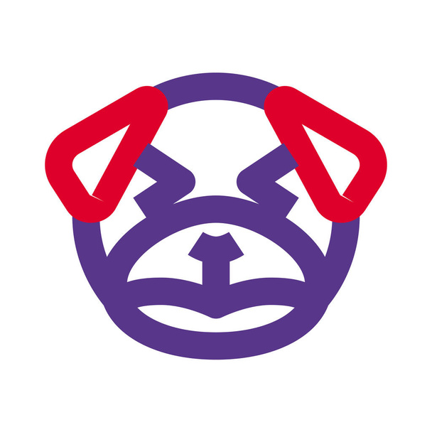 Smutný pug pes mžourat oči emotikon výraz obličeje - Vektor, obrázek