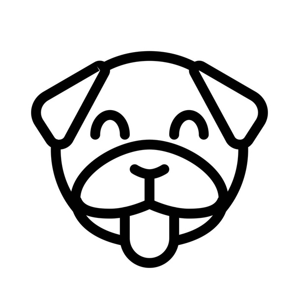 Feliz cara de perro pug sonriente con emoji lengua-out - Vector, imagen