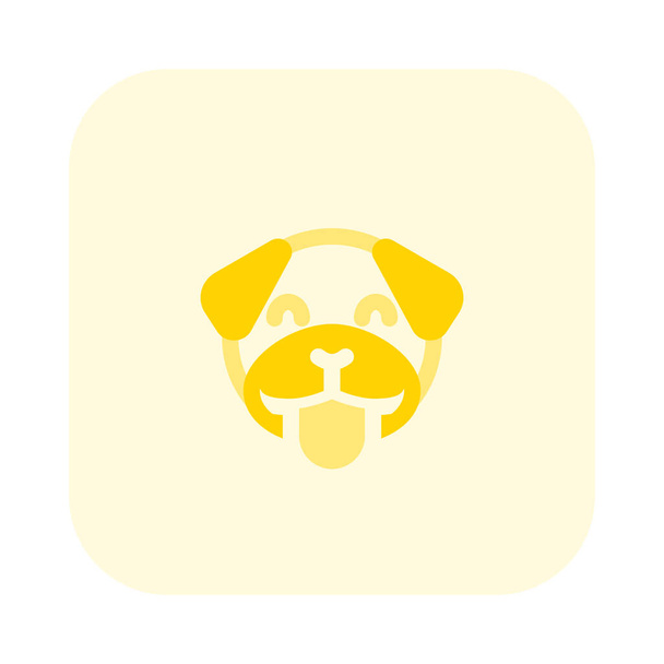 Glücklich lächelndes Mops-Hundegesicht mit ausgestrecktem Emoji - Vektor, Bild