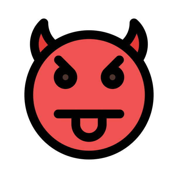tongue-out devil savoring with pair of horns - Vector, Image