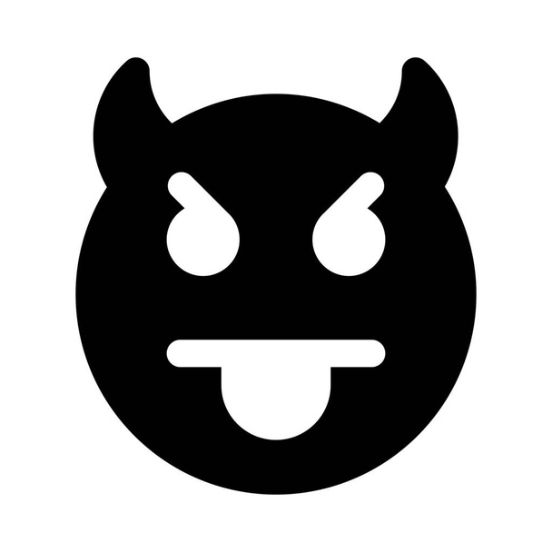 teasing tongue face demon emoticon with horns - Vector, Image
