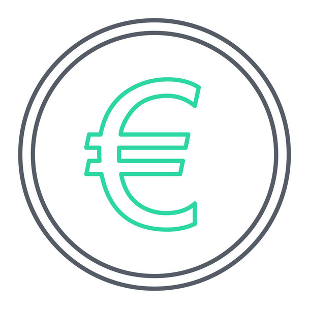 euro sign icon. thin line symbol. circle of round button with shadow. vector illustration - Вектор,изображение