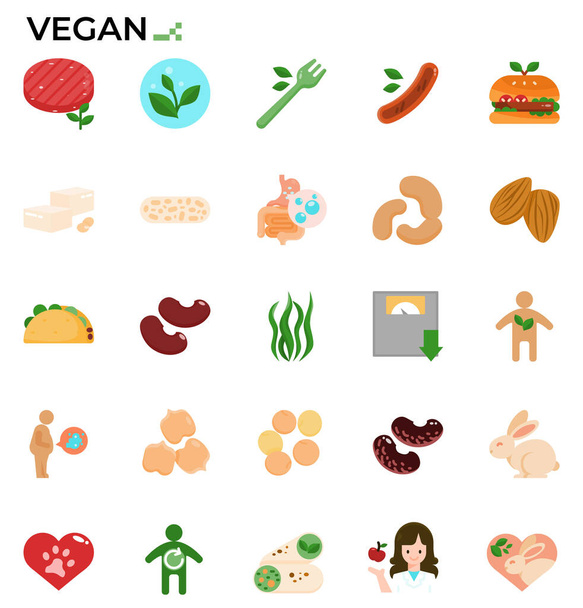 Vegan and vegetarian icon set for food and health study, education, websites, presentations, books. - Вектор, зображення