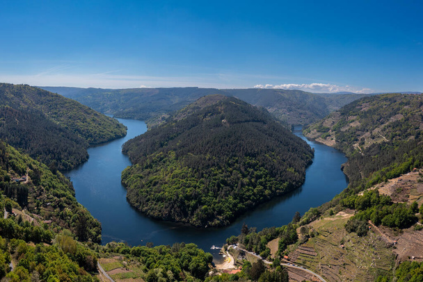 A view of the Minho River in Galicia from the Cabo do Mundo scenic viewpoint - Fotoğraf, Görsel