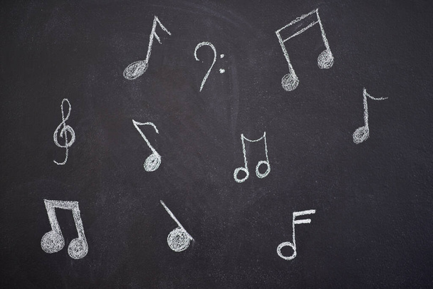 Let the music be your inspiration. Shot of various musical notes drawn onto a chalk board. - Photo, image